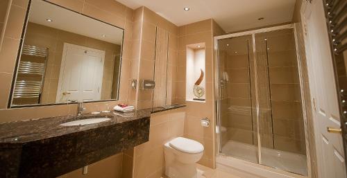 纽敦阿比可儿之角酒店的浴室配有卫生间、盥洗盆和淋浴。
