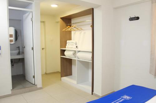 上钦查Hotel Luxotel Chincha的浴室设有衣柜、毛巾和镜子