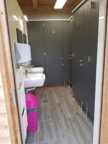 扎雷克Glamping - Kamp Steska的浴室设有2个水槽和2个卫生间