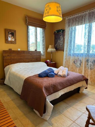 阿依纳帕Sotira Agia Napa Luxury House的一间卧室配有一张床,上面有两条毛巾