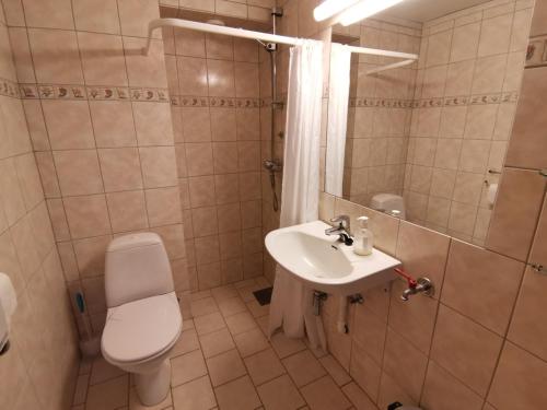 克拉格勒Bergland 10 - close to the center of Kragerø的浴室配有卫生间、盥洗盆和淋浴。