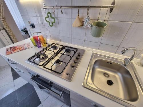 普拉托Dimora del Viaggiatore的厨房配有炉灶和水槽