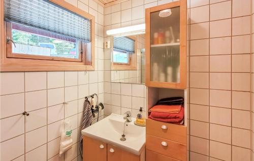 约尔珀兰Amazing Home In Jrpeland With Kitchen的一间带水槽和镜子的小浴室
