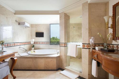 日惹凯悦日惹酒店的带浴缸、淋浴和盥洗盆的浴室