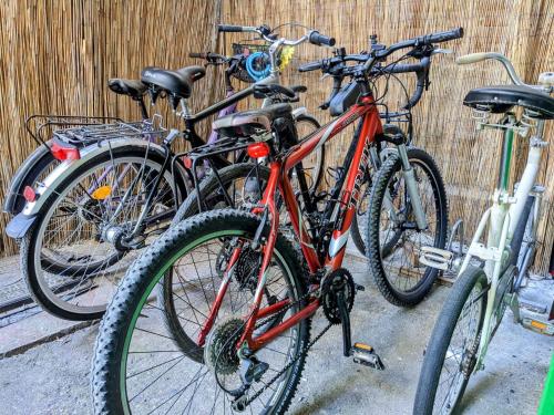 蒂米什瓦拉Re-Born Hostel的停在围栏旁边的一群自行车