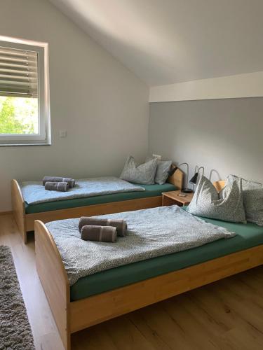 塞博登Arcana的一间卧室设有两张床和窗户。