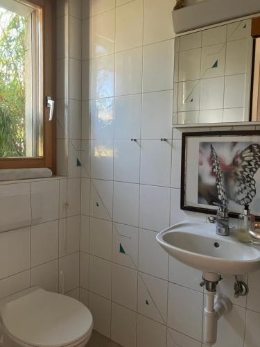 穆尔滕Stellamandra的一间带水槽、卫生间和镜子的浴室