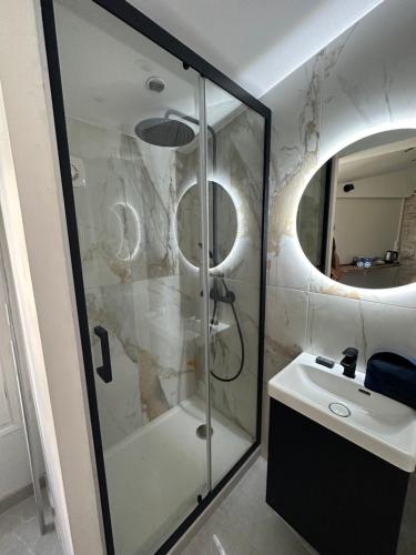 奥尔良Appartement calme design et Comfort的带淋浴和盥洗盆的浴室