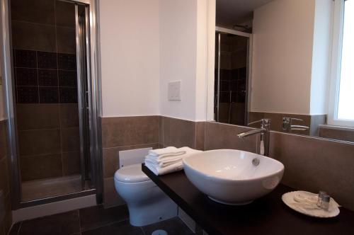 罗马罗马474住宿加早餐旅馆的一间带水槽、卫生间和淋浴的浴室