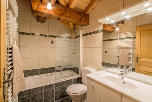 莫尔济讷Rare Chalet 30 Personnes的浴室配有卫生间、浴缸和水槽。