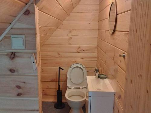 GrywałdZa Potokiem的一间带卫生间和水槽的小浴室