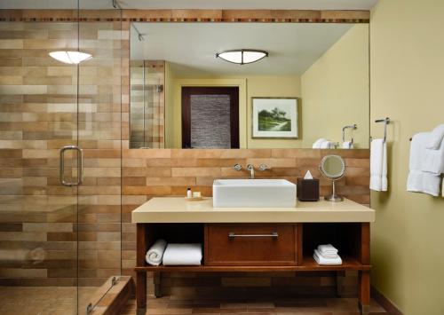 蒙特雷阿夫雷戈酒店的一间带水槽和淋浴的浴室