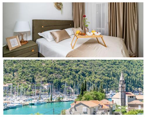 默克斯卡Apartment House of Artichoke with amazing sea view, Dubrovnik的酒店客房 - 带一张床并享有海港景色