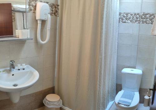 弗赖Borianoula Apartments的一间带水槽、卫生间和淋浴的浴室