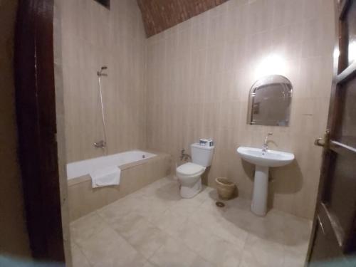 卢克索Sekhmet Retreat Centre的浴室配有盥洗盆、卫生间和浴缸。