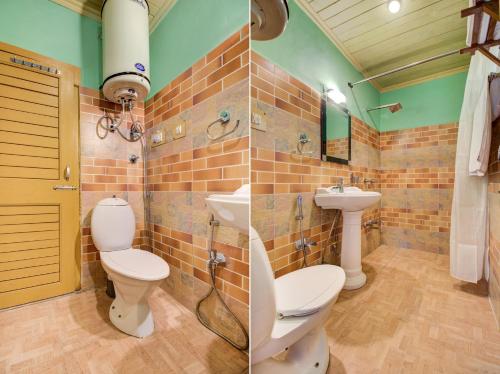 帕哈尔加姆Hotel Little Silver的浴室的两张照片,配有卫生间和水槽