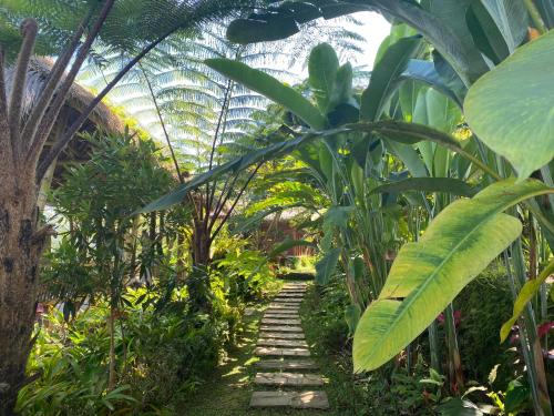 BaturitiLembah Cinta Mayungan的穿过种有树木和植物的花园的路径