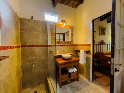 Coronel MoldesLa Casona de Moldes的一间带水槽和淋浴的浴室