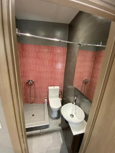EleftheroúpolisVoulas suites的一间带卫生间和水槽的小浴室