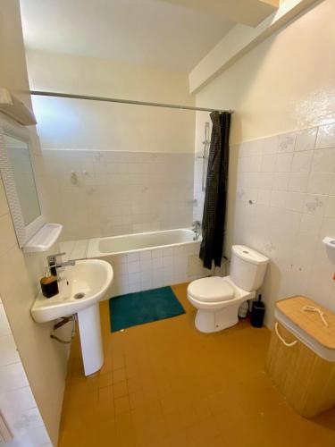 达喀尔Appartement: Dakar-Plateau的浴室配有卫生间、盥洗盆和浴缸。