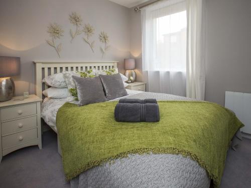 布里斯托波特兰威尔公寓的一间卧室配有一张带绿毯的床