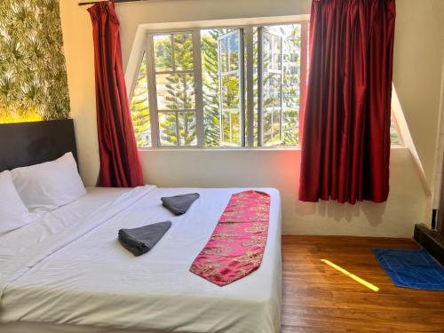 伯恩仓Hotel Citra的一间卧室配有带两个枕头的床和窗户