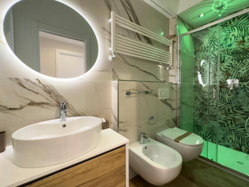 利多迪卡马约雷Versilia Residence - Fronte Mare的一间带水槽、镜子和卫生间的浴室