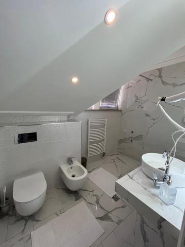 萨拉热窝Villa Luca Free Garage Parking的白色的浴室设有卫生间和水槽。