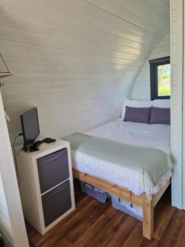 TranentJerusalem Farm Pods的一间带床和电视的小卧室