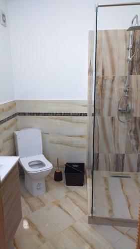 穆罕默迪耶Résidence Al Kawtar- Mansouria Mohammedia的一间带卫生间和淋浴的浴室