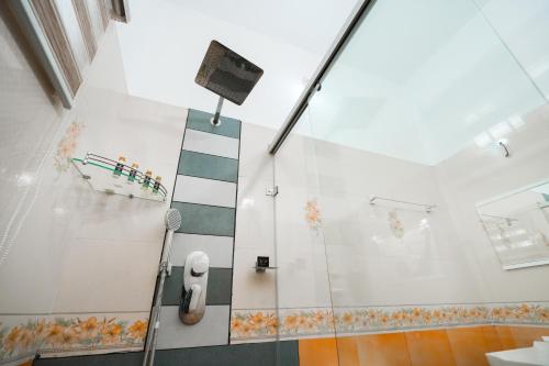 KāladiParudeesa - Kerala的带淋浴的浴室和玻璃墙