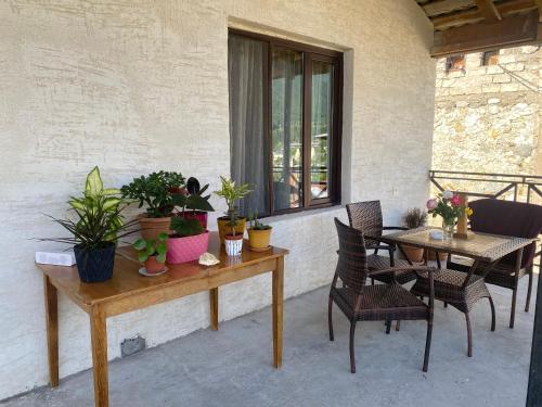 梅斯蒂亚GUEST HOUSE ,, MEMORY''的庭院配有桌椅和植物