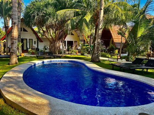吉利阿尔Gili Land的棕榈树庭院内的游泳池