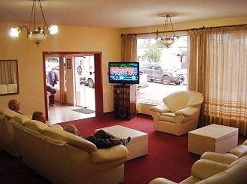 特尔马斯德里奥翁多多拉酒店的客厅配有一张沙发、一台电视和一张双人沙发。
