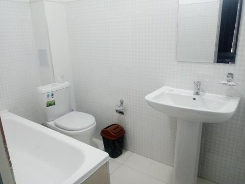 布哈拉Hotel Al Hayit Teracce的白色的浴室设有水槽和卫生间。