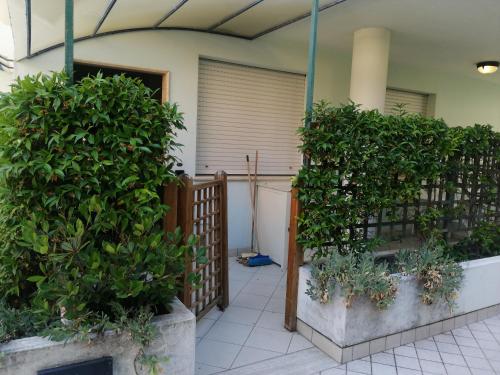 圣贝内代托-德尔特龙托奥特雷马雷住宅酒店的一个带栅栏和一些植物的庭院
