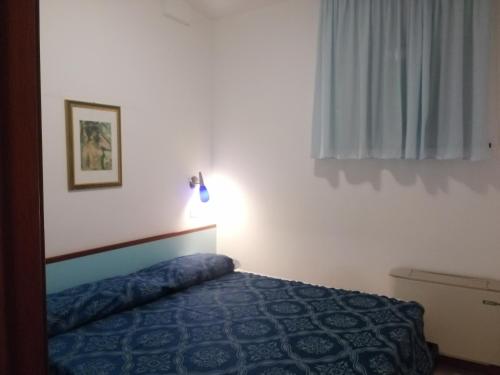 圣贝内代托-德尔特龙托奥特雷马雷住宅酒店的一间卧室配有一张带蓝色毯子的床和窗户。