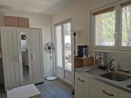 滨海拉塞讷lili的厨房配有水槽和风扇