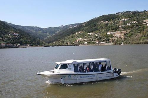 卡尔达斯德阿雷戈斯Chalé Caldas de Aregos的湖上水中的船