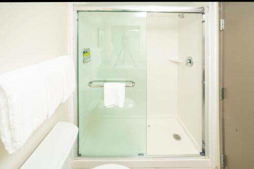 查尔斯顿Candlewood Suites Charleston – Mt. Pleasant, an IHG Hotel的浴室里设有玻璃门淋浴