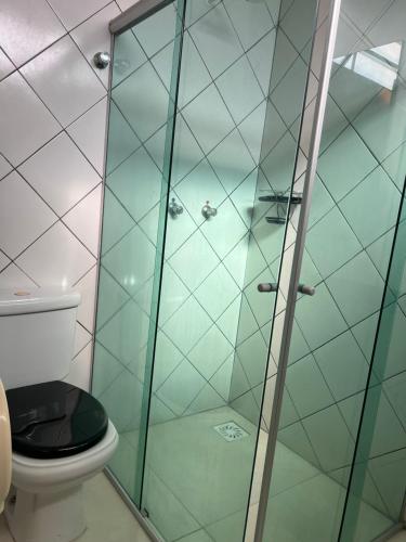 阿拉瓜伊纳圣维森特酒店的浴室设有玻璃淋浴间和卫生间