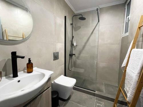 伊利索斯Gravity Ialysos Scandi Suite的带淋浴、盥洗盆和卫生间的浴室