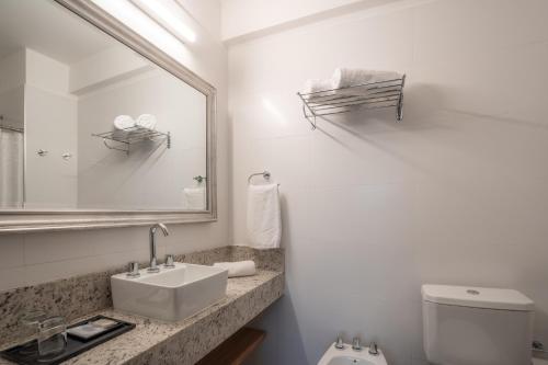 里韦拉Like Design Hotel Rivera的一间带水槽、镜子和卫生间的浴室