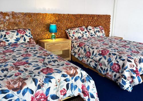 纳斯卡Nazca Lodge的两张睡床彼此相邻,位于一个房间里