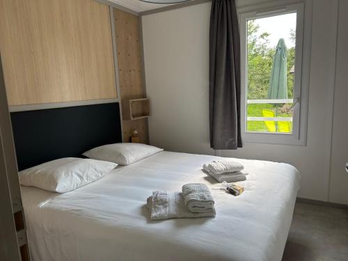 阿斯帕朗Erreka pays basque的一间卧室配有带毛巾的床和窗户。