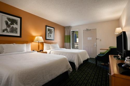 查塔努加查塔努加/汉密尔顿广场戴斯酒店的酒店客房设有两张床和一台平面电视。