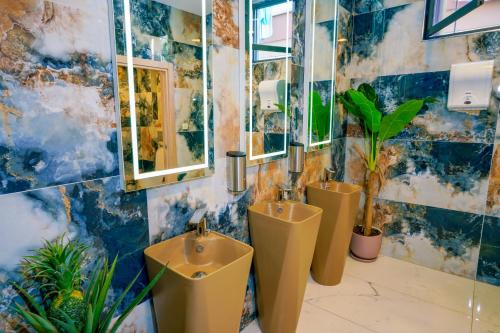 阿拉尼亚阿西酒店的一间带两个小便池和盥洗盆的浴室