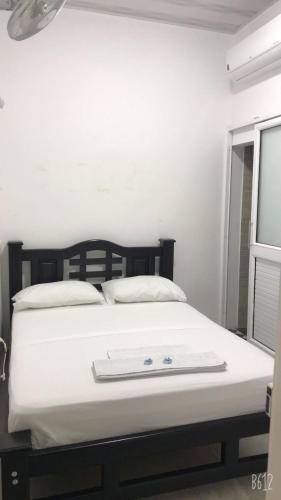 阿瓜奇卡HOTEL POSADA DON JOSE的一张带黑色床头板的白色床和一个窗口