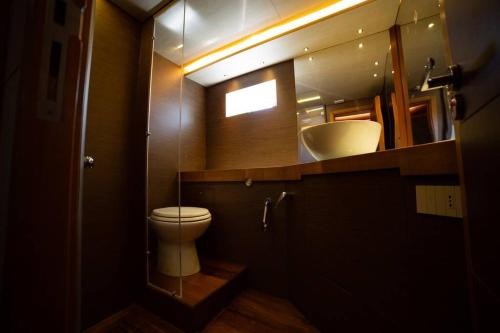 巴勒莫A bordo della Maeva Star的一间带卫生间和水槽的小浴室