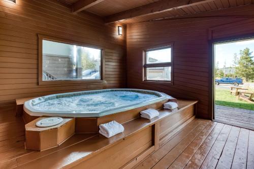 冬季公园阿尔彭罗贝斯特韦斯特酒店的木屋内的按摩浴缸